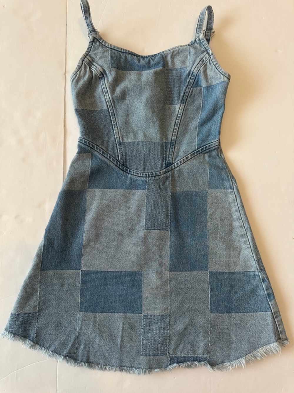Harper Heritage Patchwork XS Denim Midi Dress - Blue Colorblock - Picture 2 of 9